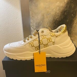 Valentino White Sneakers with Gold Details